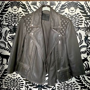 All Saints Taupe Grey Leather Jacket